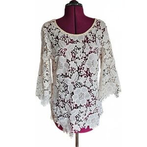 Forgotten Grace Top Large Crochet 3/4 Sleeve Cottagecore Boho Festival Dainty